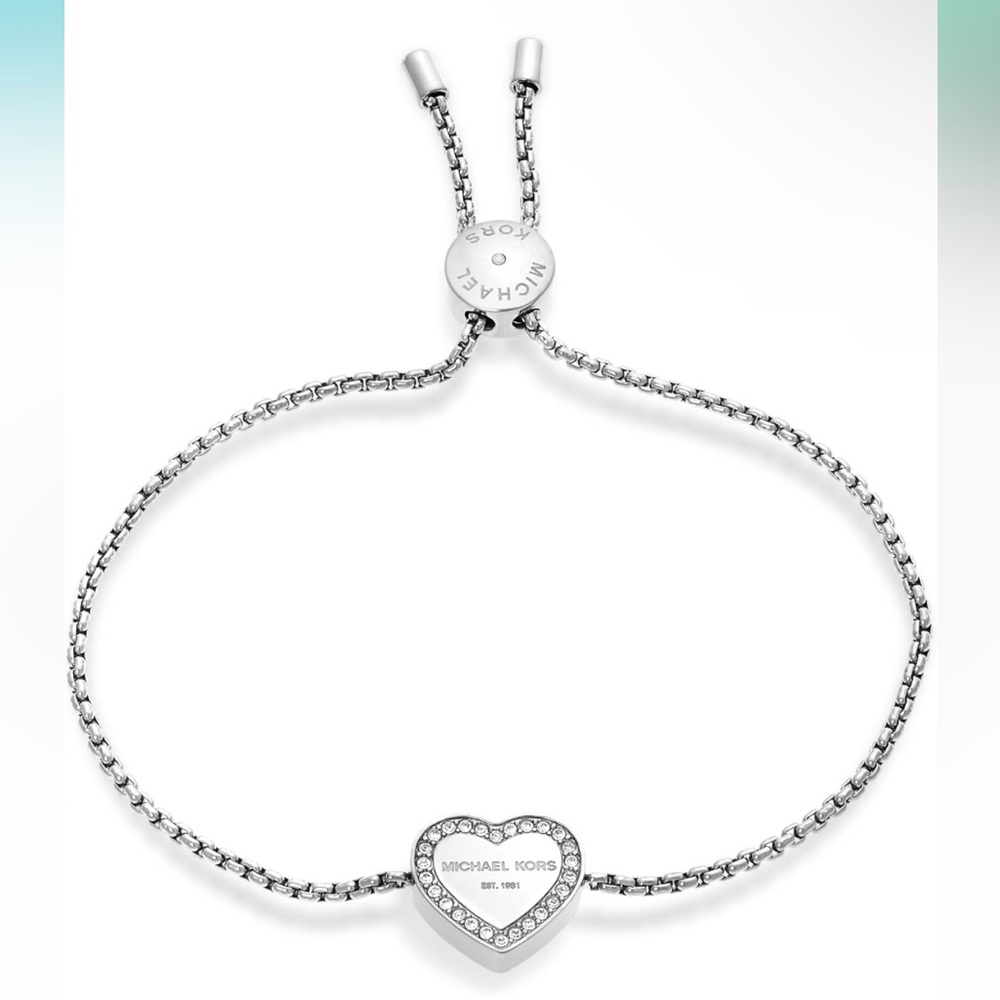 Michael Kors Stainless Steel Crystal Heart Chain Bracelet